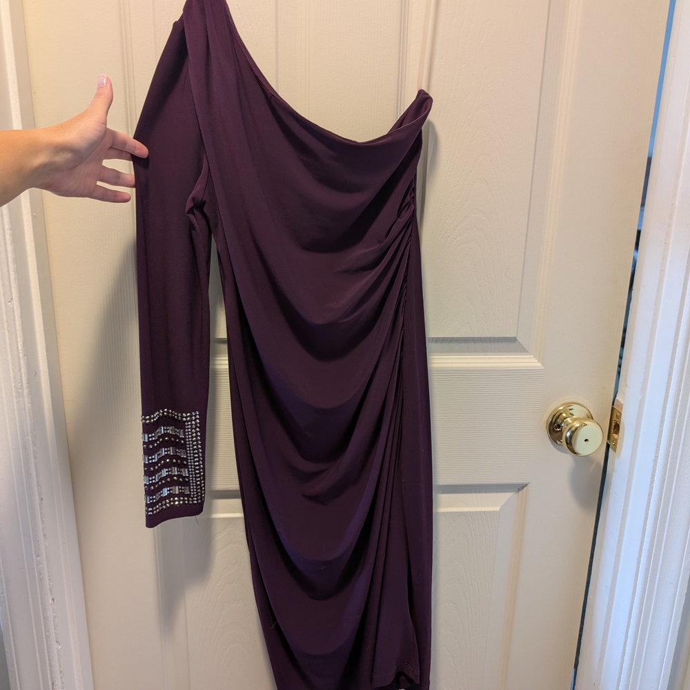MARINA Rich Purple One Shoulder Midi Dress